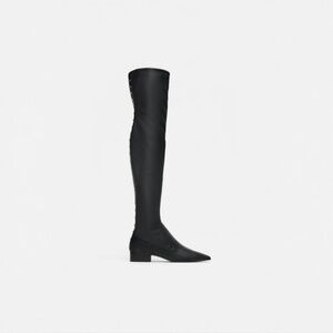 ZARA Flat Heeled Over-the-Knee Boots in Black Size 39